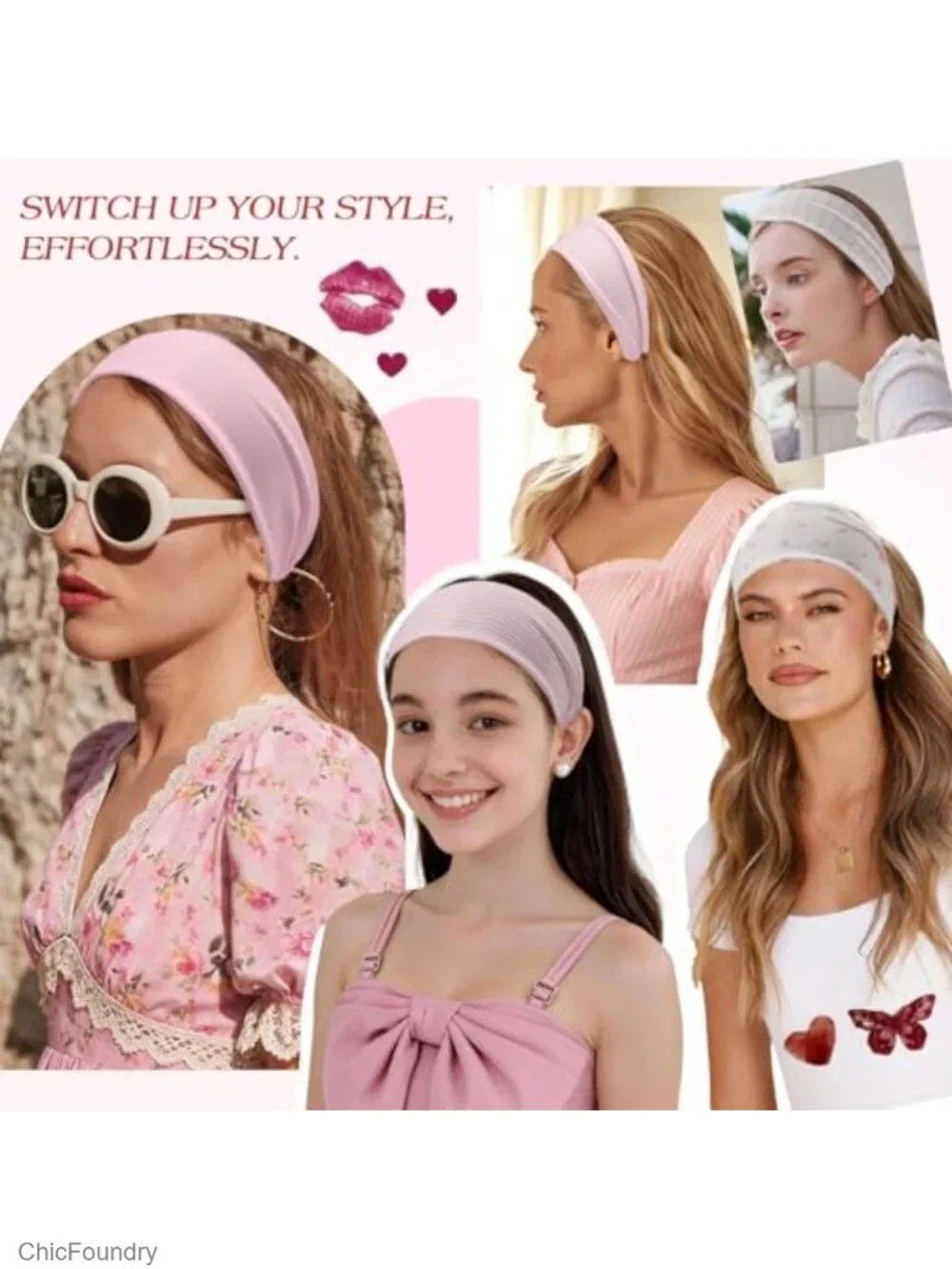Non Slip Stretchy Fabric Headbands for Women Set of 5